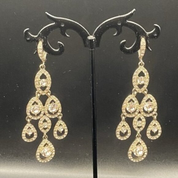 Givenchy Chandelier Earrings Gold Tone Champagne Crystal Pageant Prom Bridal 3" - Picture 2 of 8